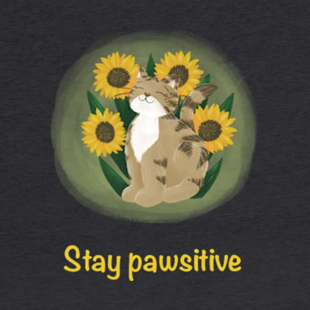 Stay pawsitive cat and sunflowers by AbbyCatAtelier